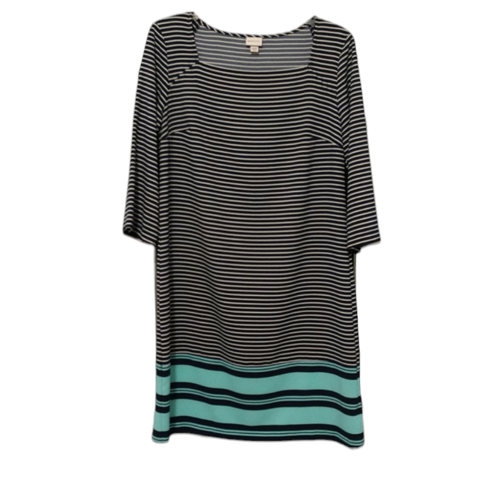 Merona Black & White Striped Dress w/Green sz Medium